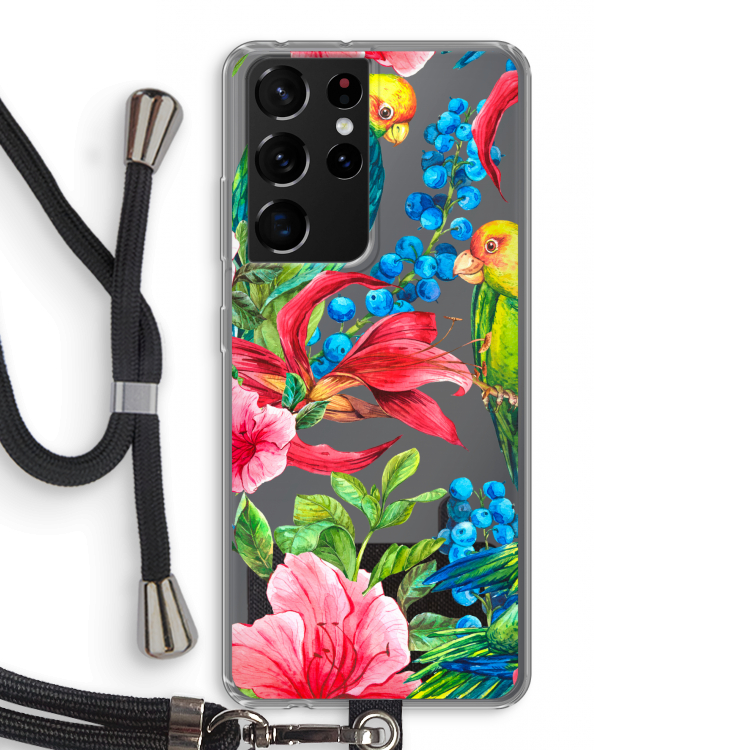 Papegaaien: Samsung Galaxy S21 Ultra Transparant Hoesje met koord