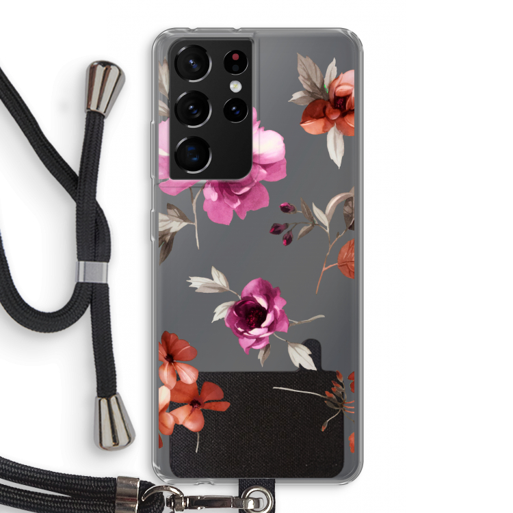 Geschilderde bloemen: Samsung Galaxy S21 Ultra Transparant Hoesje met koord