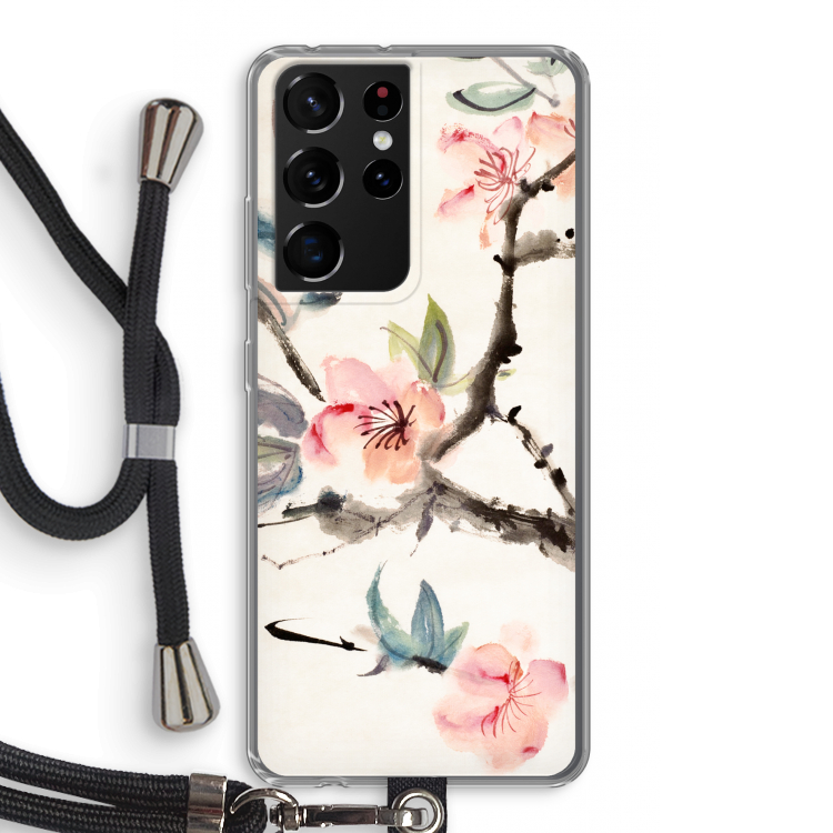 Japanse bloemen: Samsung Galaxy S21 Ultra Transparant Hoesje met koord