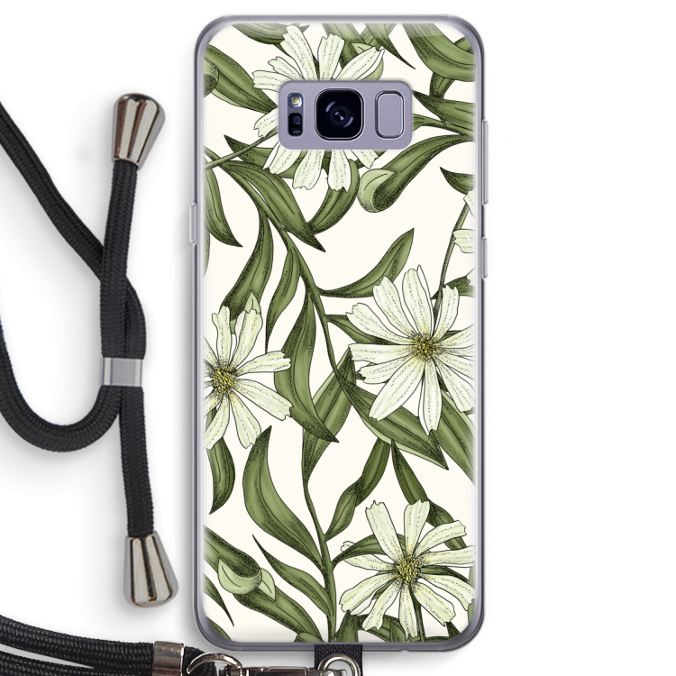 Wit bloemenpatroon: Samsung Galaxy S8 Transparant Hoesje met koord