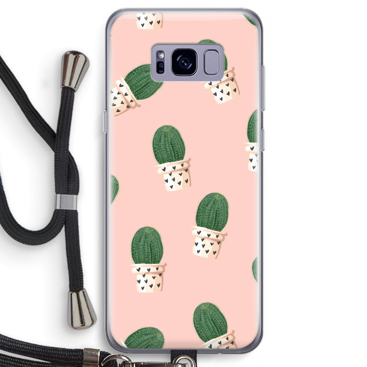 Cactusprint roze: Samsung Galaxy S8 Transparant Hoesje met koord