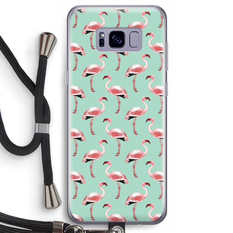 Flamingoprint groen: Samsung Galaxy S8 Transparant Hoesje met koord