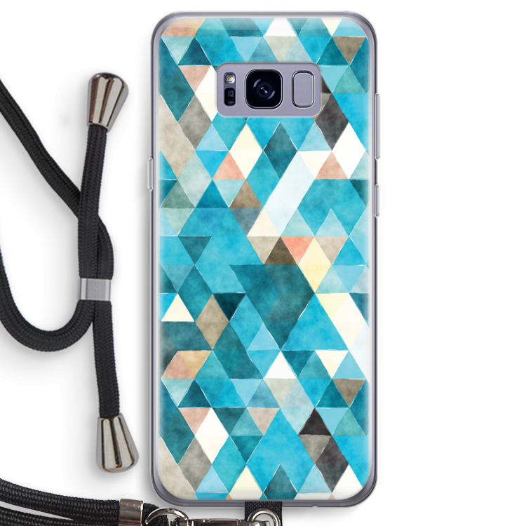 Gekleurde driehoekjes blauw: Samsung Galaxy S8 Transparant Hoesje met koord
