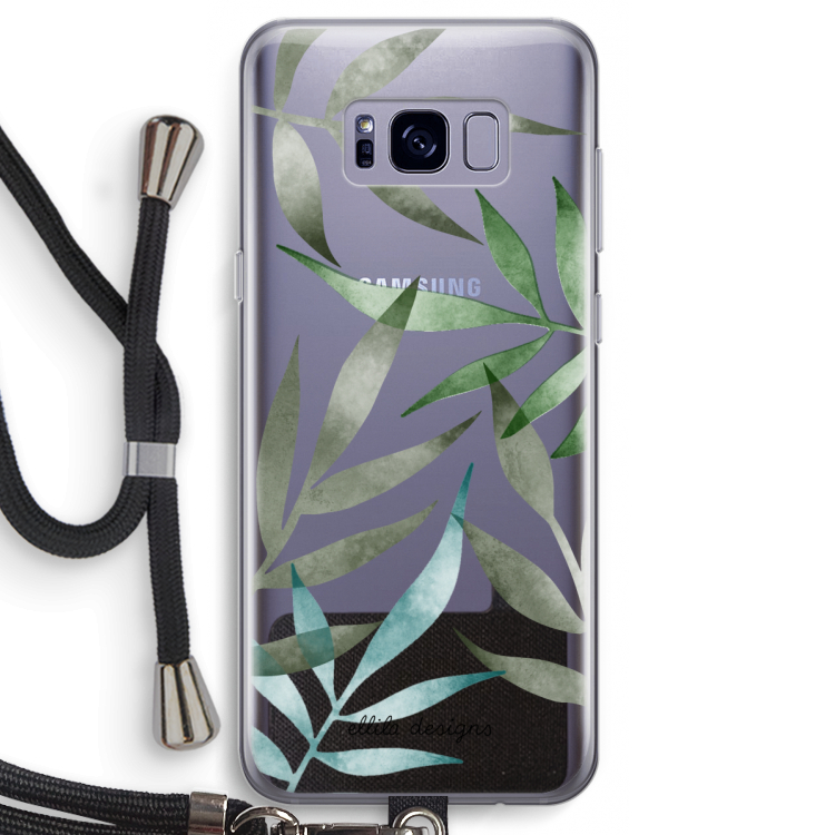 Tropical watercolor leaves: Samsung Galaxy S8 Transparant Hoesje met koord