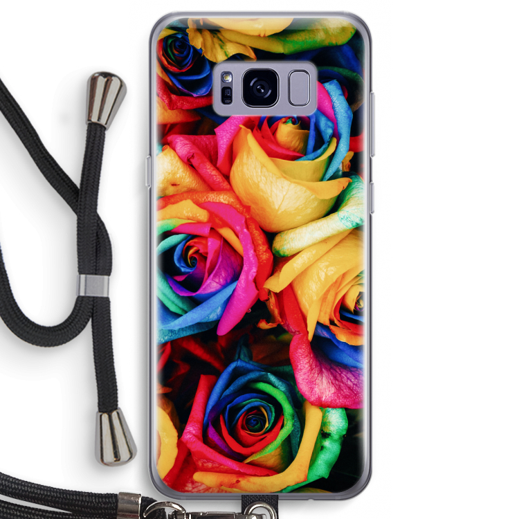 Neon bloemen: Samsung Galaxy S8 Transparant Hoesje met koord