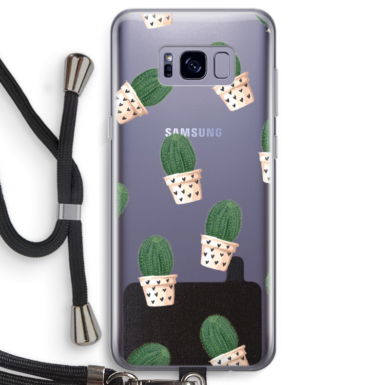 Cactusprint roze: Samsung Galaxy S8 Transparant Hoesje met koord