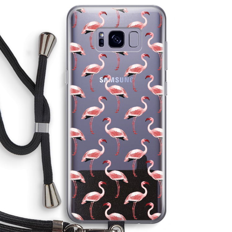 Flamingoprint groen: Samsung Galaxy S8 Transparant Hoesje met koord