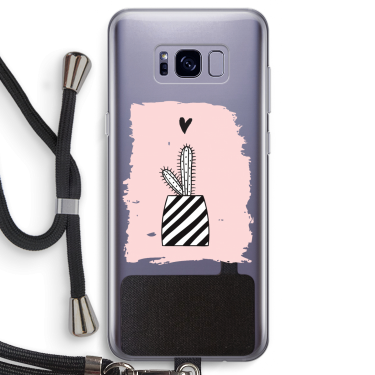 Zwart-wit cactus: Samsung Galaxy S8 Transparant Hoesje met koord