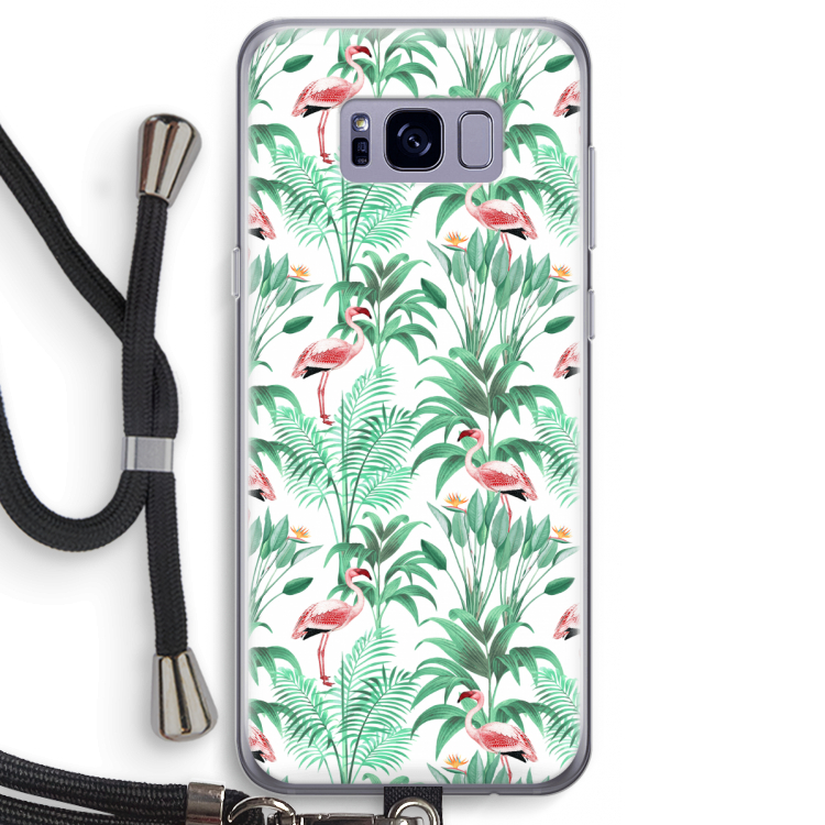 Flamingo bladeren: Samsung Galaxy S8 Transparant Hoesje met koord