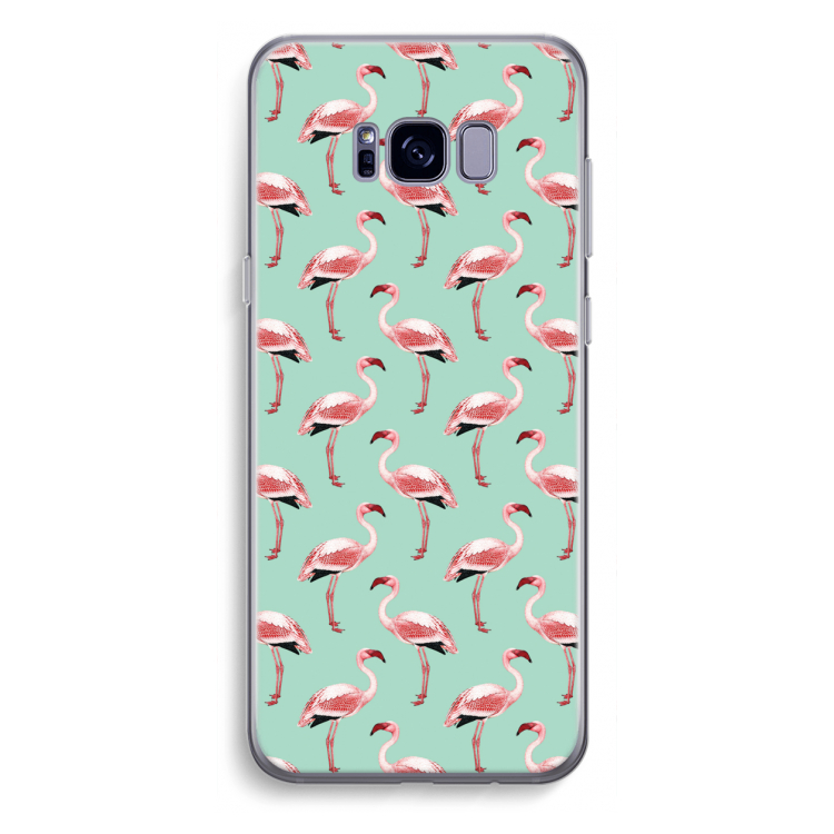 Flamingoprint groen: Samsung Galaxy S8 Plus Transparant Hoesje