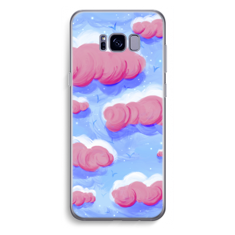 Roze wolken met vogels: Samsung Galaxy S8 Plus Transparant Hoesje