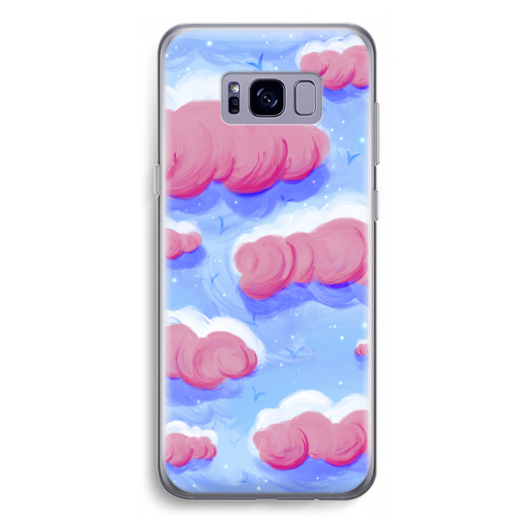 Roze wolken met vogels: Samsung Galaxy S8 Plus Transparant Hoesje