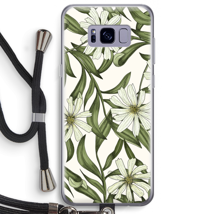 Wit bloemenpatroon: Samsung Galaxy S8 Plus Transparant Hoesje met koord