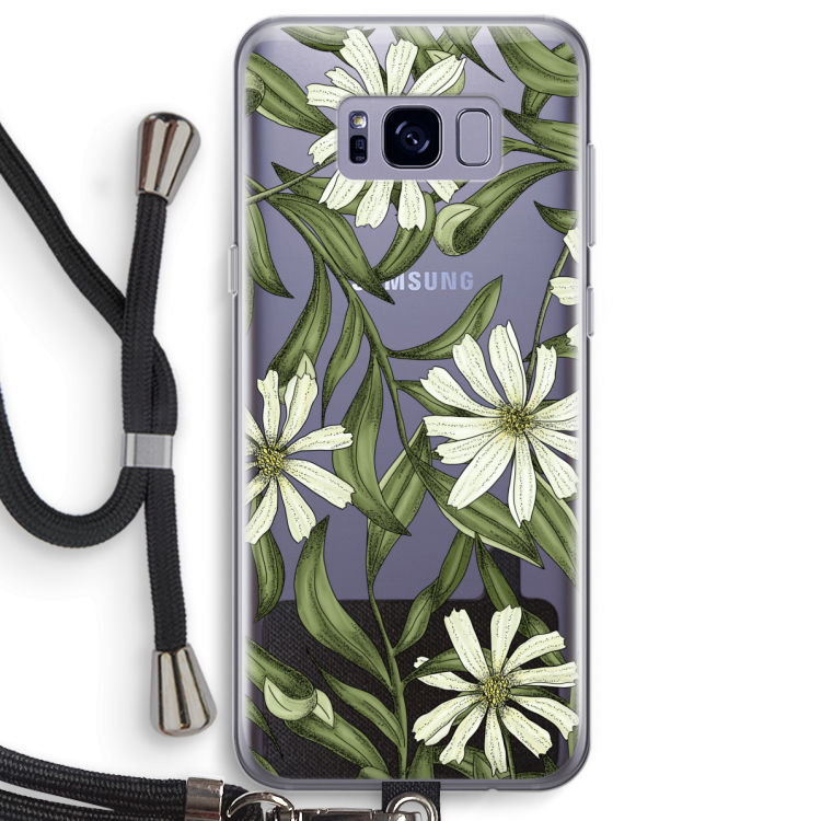 Wit bloemenpatroon: Samsung Galaxy S8 Plus Transparant Hoesje met koord