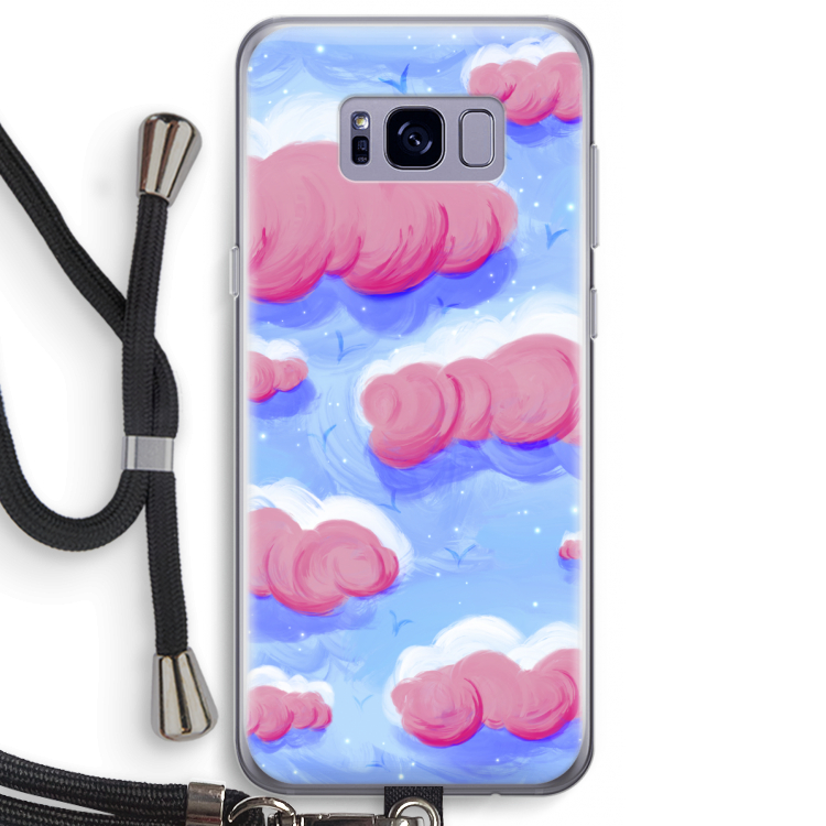Roze wolken met vogels: Samsung Galaxy S8 Plus Transparant Hoesje met koord