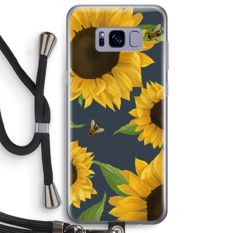 Sunflower and bees: Samsung Galaxy S8 Plus Transparant Hoesje met koord