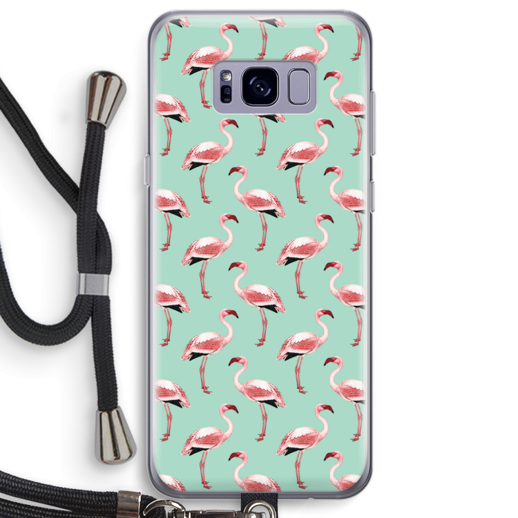 Flamingoprint groen: Samsung Galaxy S8 Plus Transparant Hoesje met koord