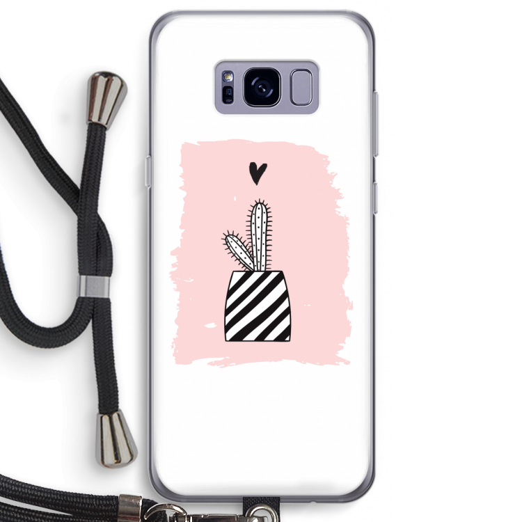 Zwart-wit cactus: Samsung Galaxy S8 Plus Transparant Hoesje met koord