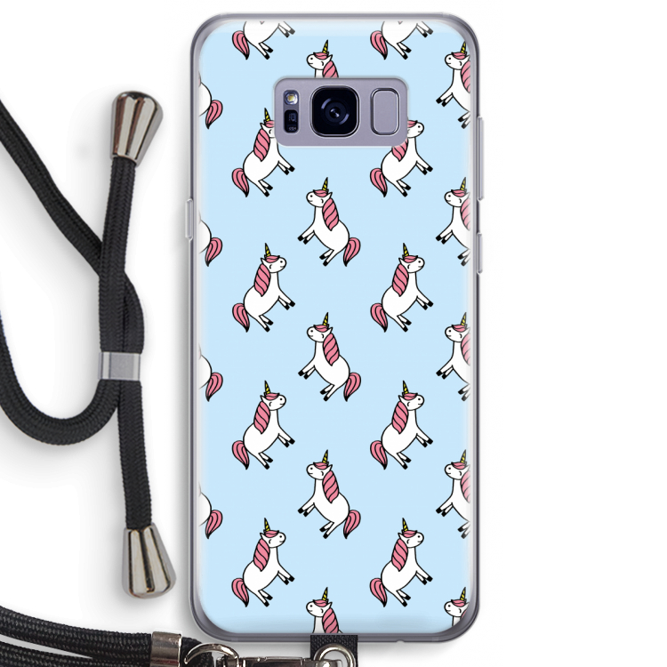 Eenhoorns overal: Samsung Galaxy S8 Plus Transparant Hoesje met koord