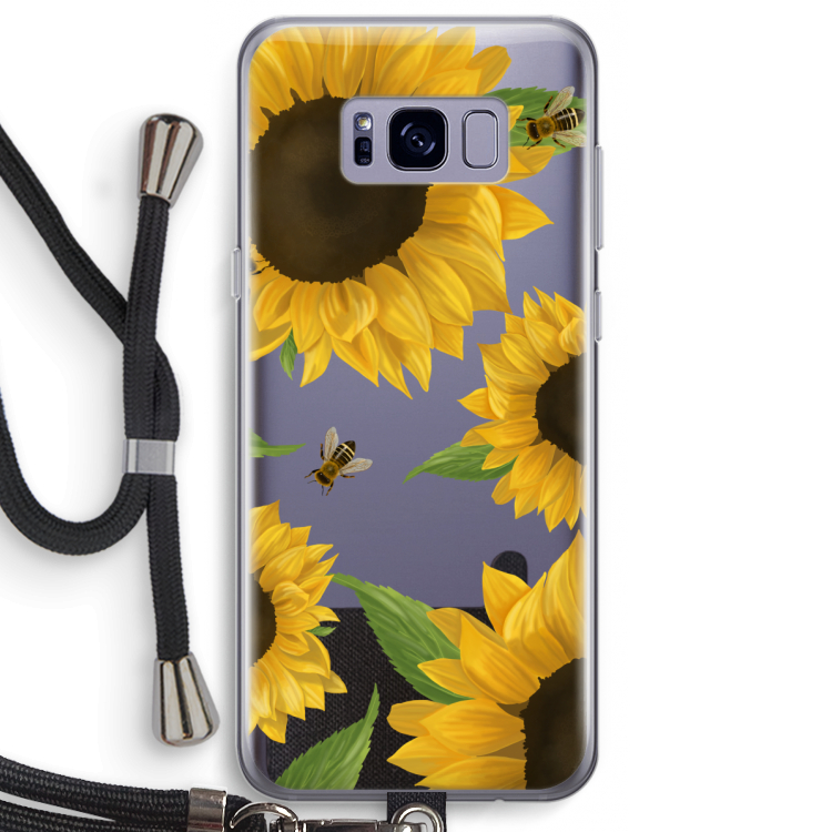 Sunflower and bees: Samsung Galaxy S8 Plus Transparant Hoesje met koord