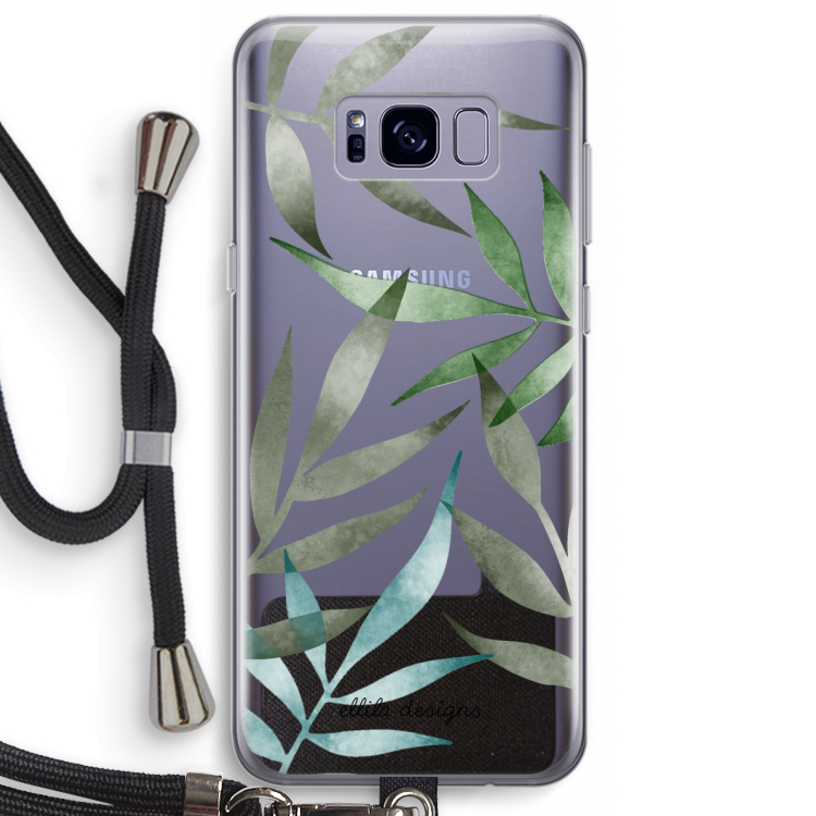 Tropical watercolor leaves: Samsung Galaxy S8 Plus Transparant Hoesje met koord