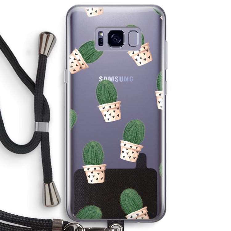 Cactusprint roze: Samsung Galaxy S8 Plus Transparant Hoesje met koord