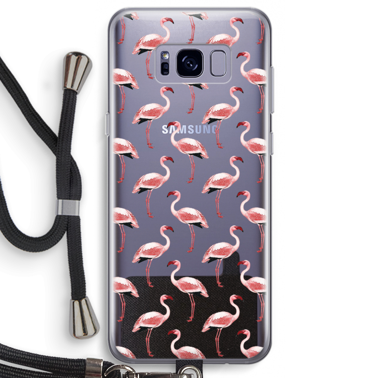 Flamingoprint groen: Samsung Galaxy S8 Plus Transparant Hoesje met koord