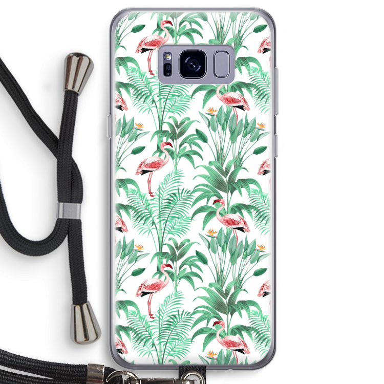 Flamingo bladeren: Samsung Galaxy S8 Plus Transparant Hoesje met koord