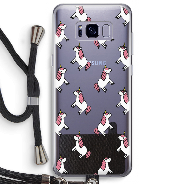 Eenhoorns overal: Samsung Galaxy S8 Plus Transparant Hoesje met koord