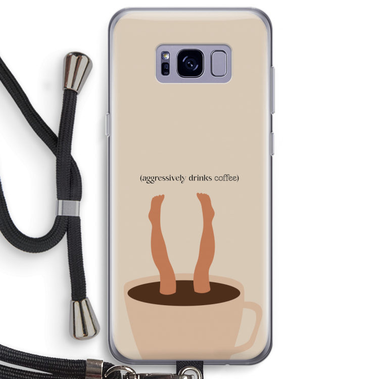 Aggressively drinks coffee: Samsung Galaxy S8 Plus Transparant Hoesje met koord