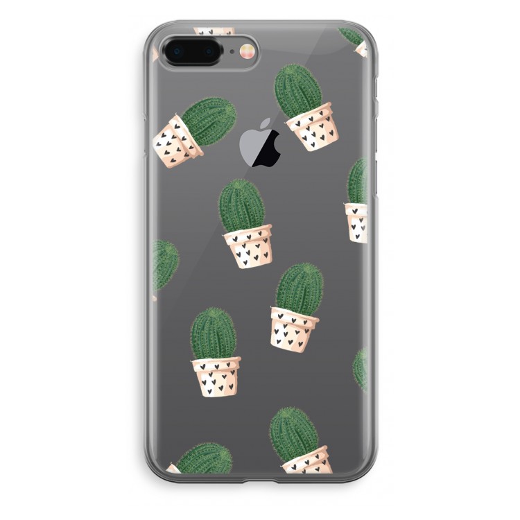 Cactusprint roze: iPhone 8 Plus Transparant Hoesje