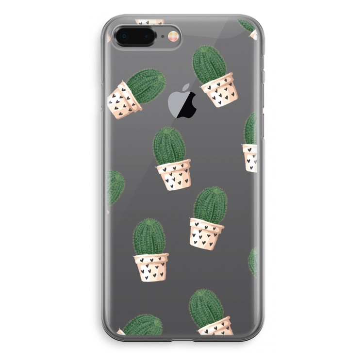 Cactusprint roze: iPhone 8 Plus Transparant Hoesje