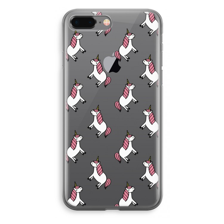 Eenhoorns overal: iPhone 8 Plus Transparant Hoesje