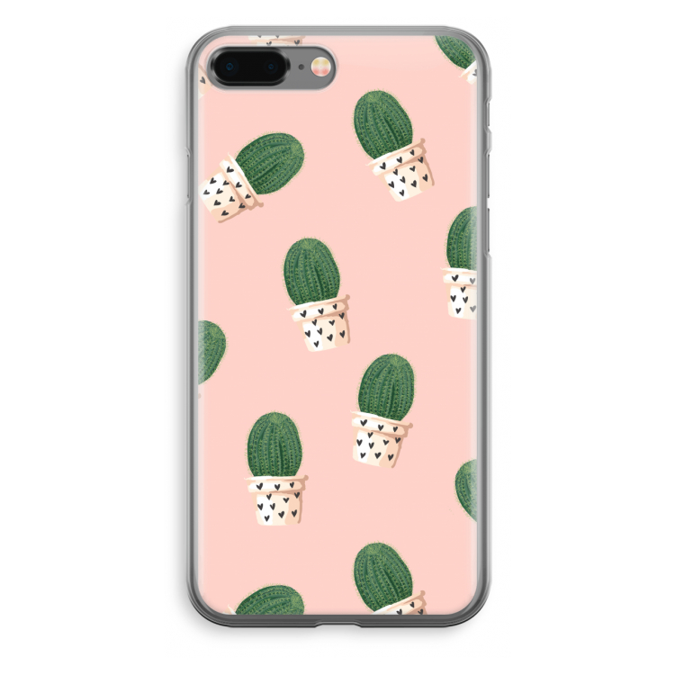 Cactusprint roze: iPhone 8 Plus Transparant Hoesje