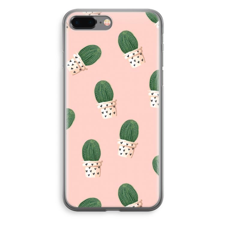 Cactusprint roze: iPhone 8 Plus Transparant Hoesje