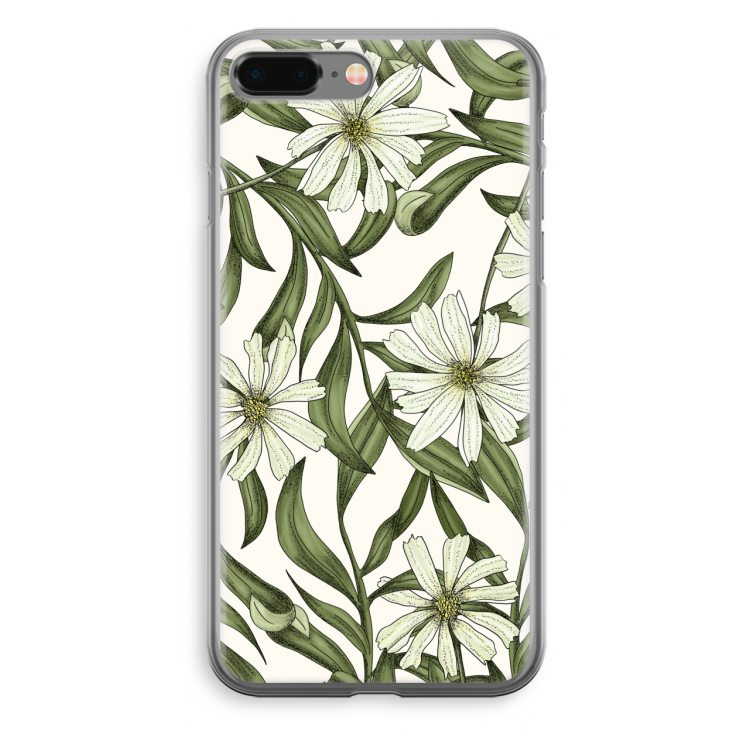 Wit bloemenpatroon: iPhone 8 Plus Transparant Hoesje