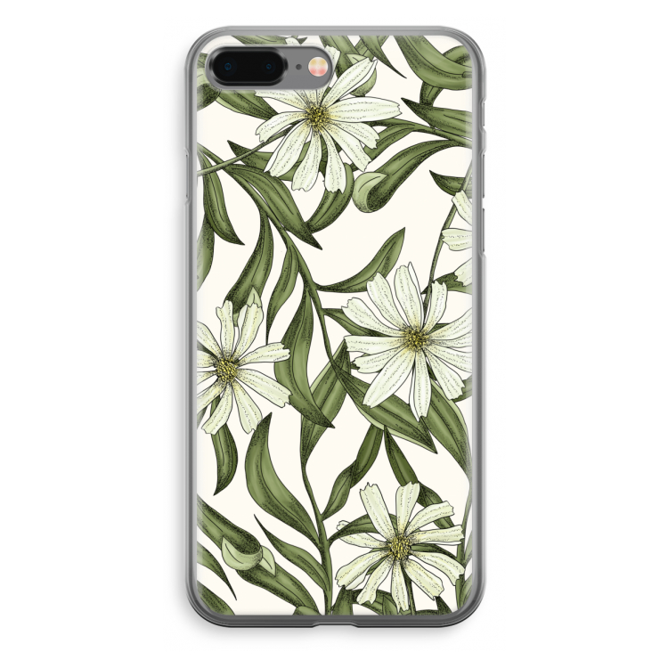 Wit bloemenpatroon: iPhone 8 Plus Transparant Hoesje