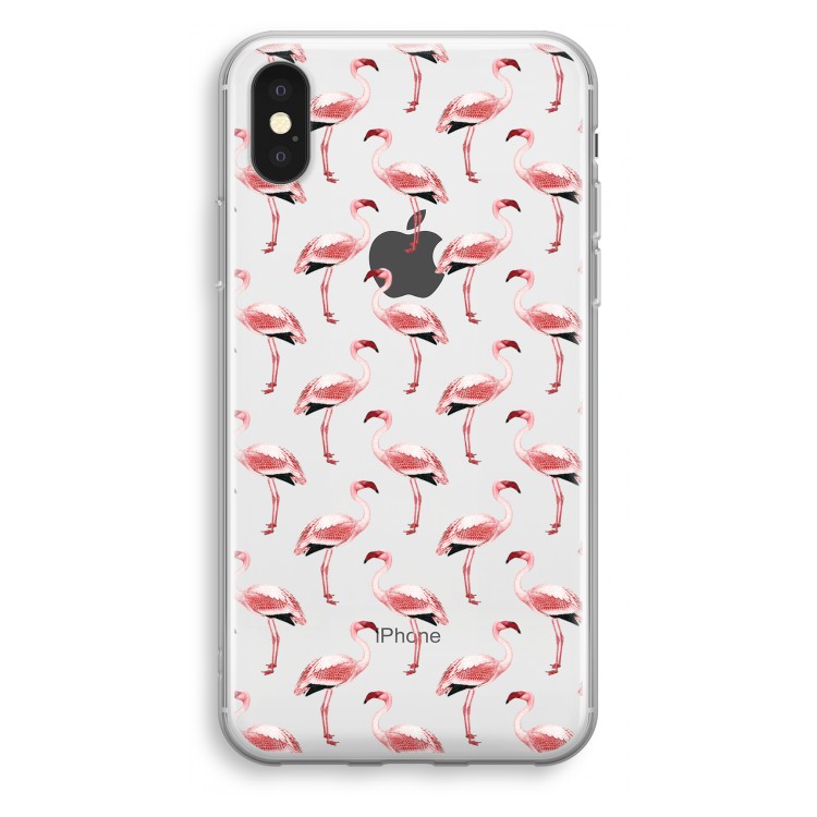 Flamingoprint groen: iPhone X Transparant Hoesje