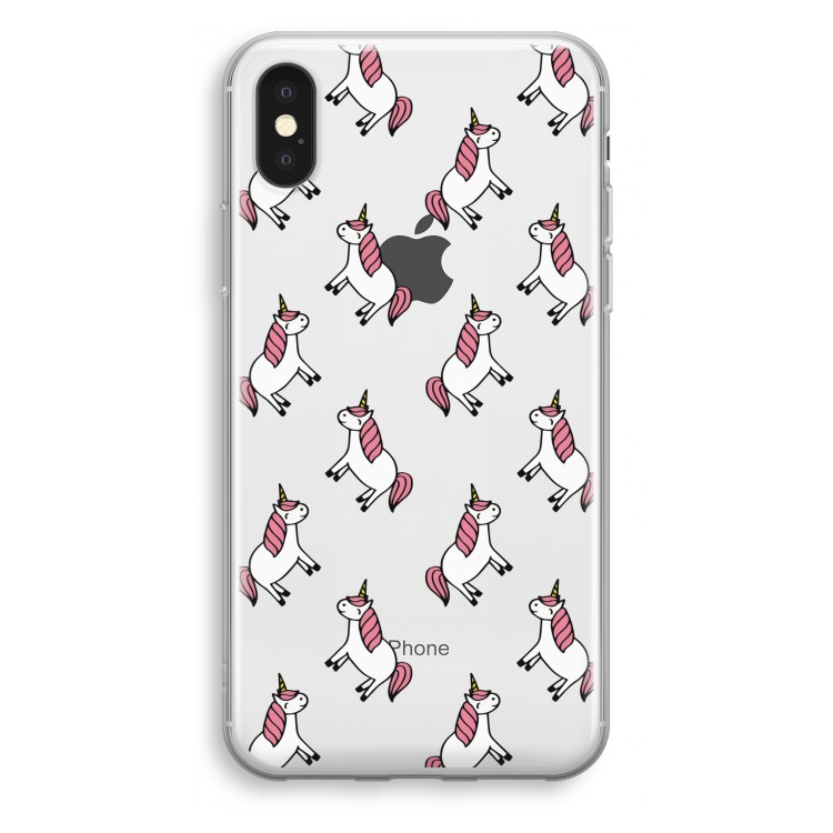 Eenhoorns overal: iPhone X Transparant Hoesje