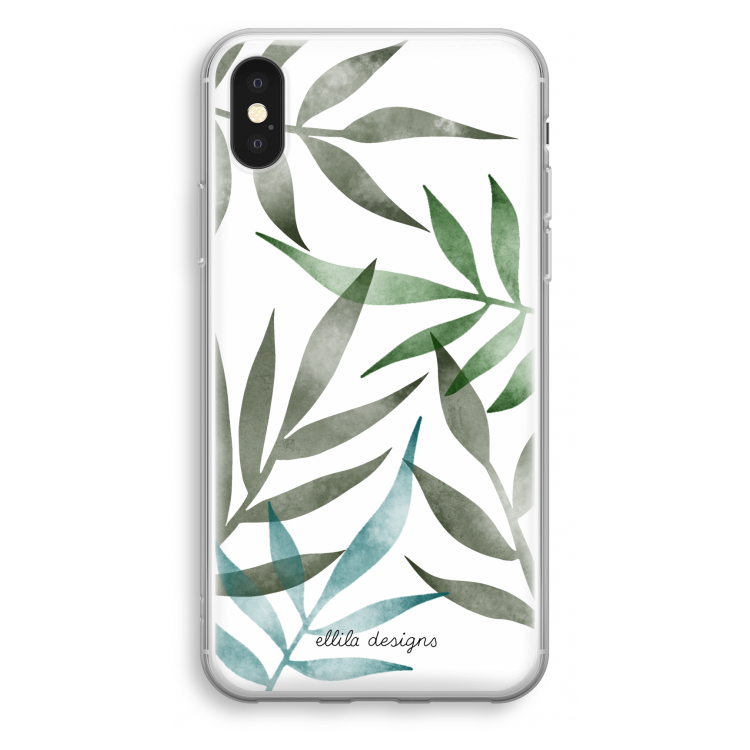 Tropical watercolor leaves: iPhone X Transparant Hoesje