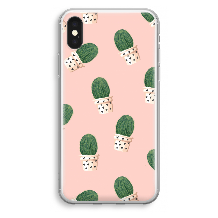 Cactusprint roze: iPhone X Transparant Hoesje