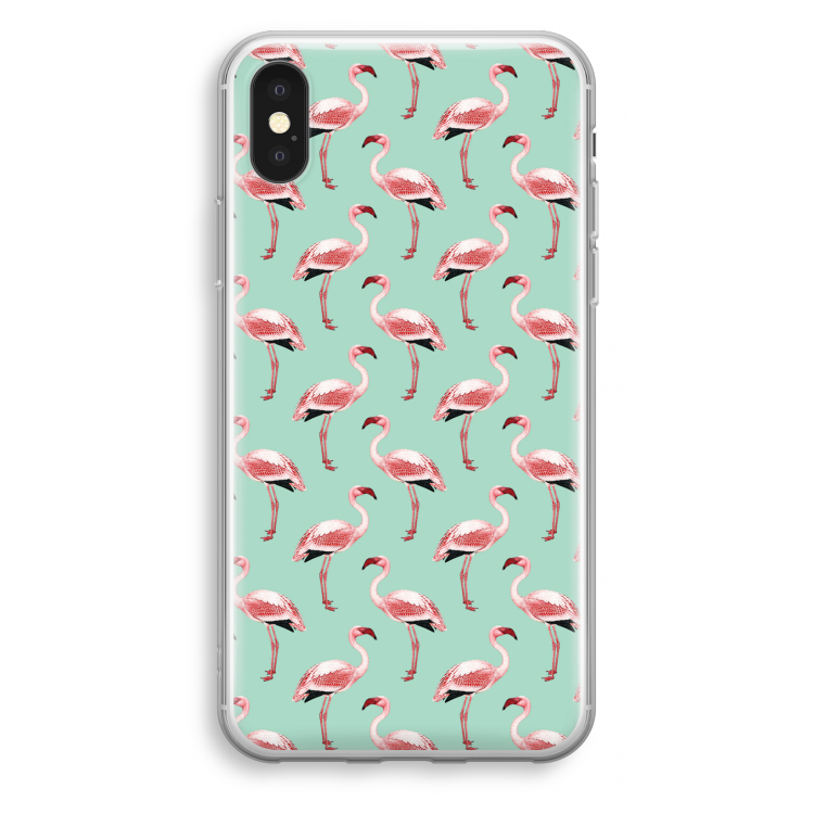 Flamingoprint groen: iPhone X Transparant Hoesje