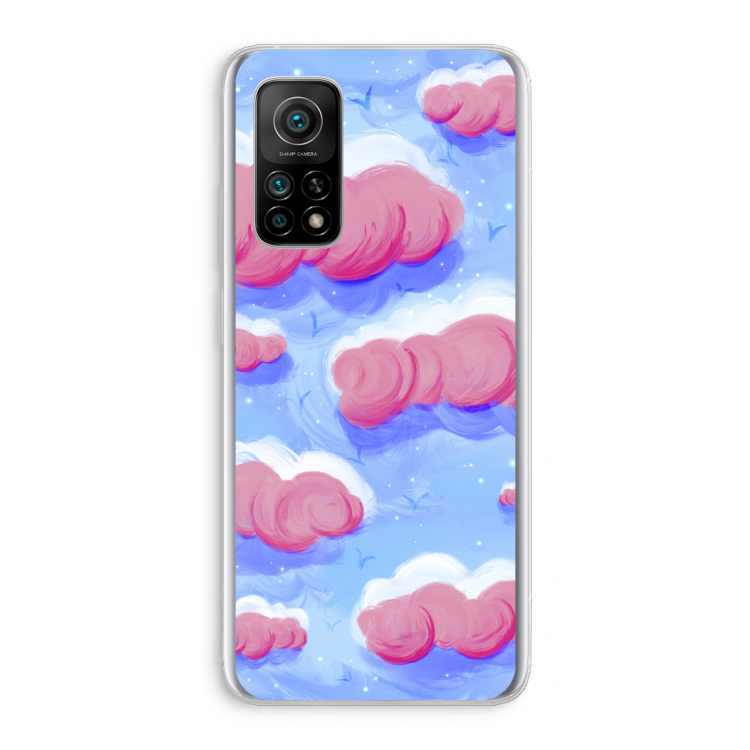 Roze wolken met vogels: Xiaomi Mi 10T 5G Transparant Hoesje