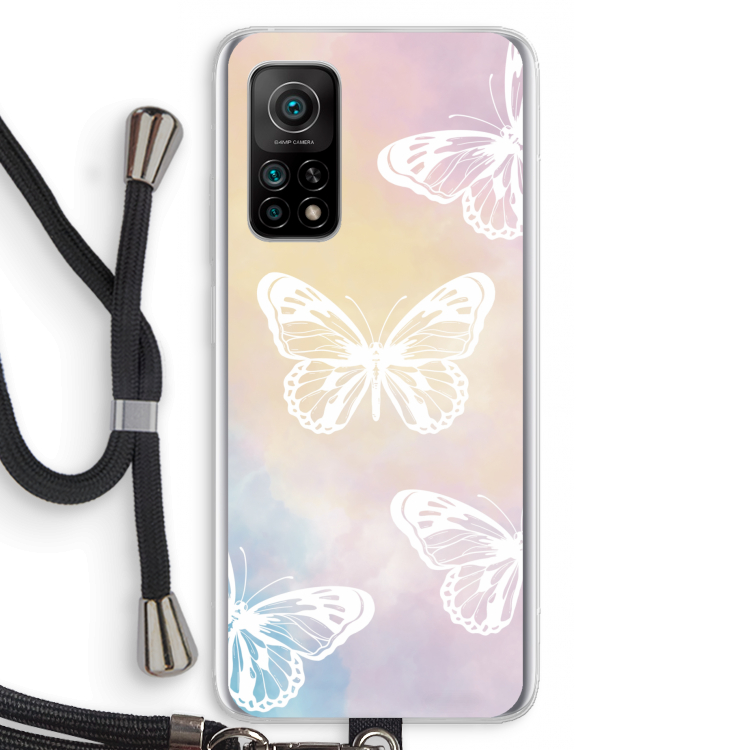 White butterfly: Xiaomi Mi 10T 5G Transparant Hoesje met koord