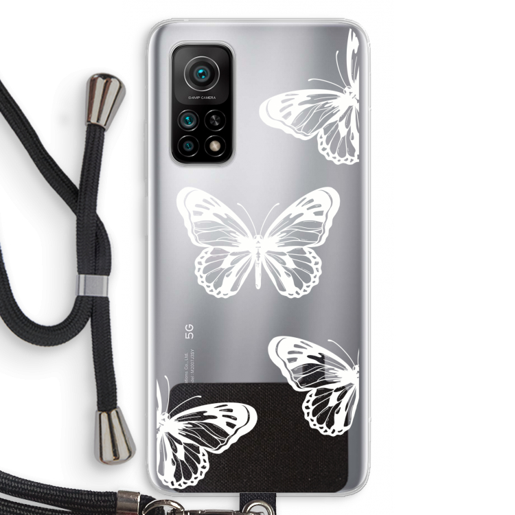 White butterfly: Xiaomi Mi 10T 5G Transparant Hoesje met koord