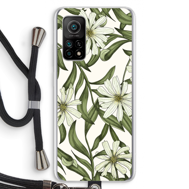 Wit bloemenpatroon: Xiaomi Mi 10T 5G Transparant Hoesje met koord