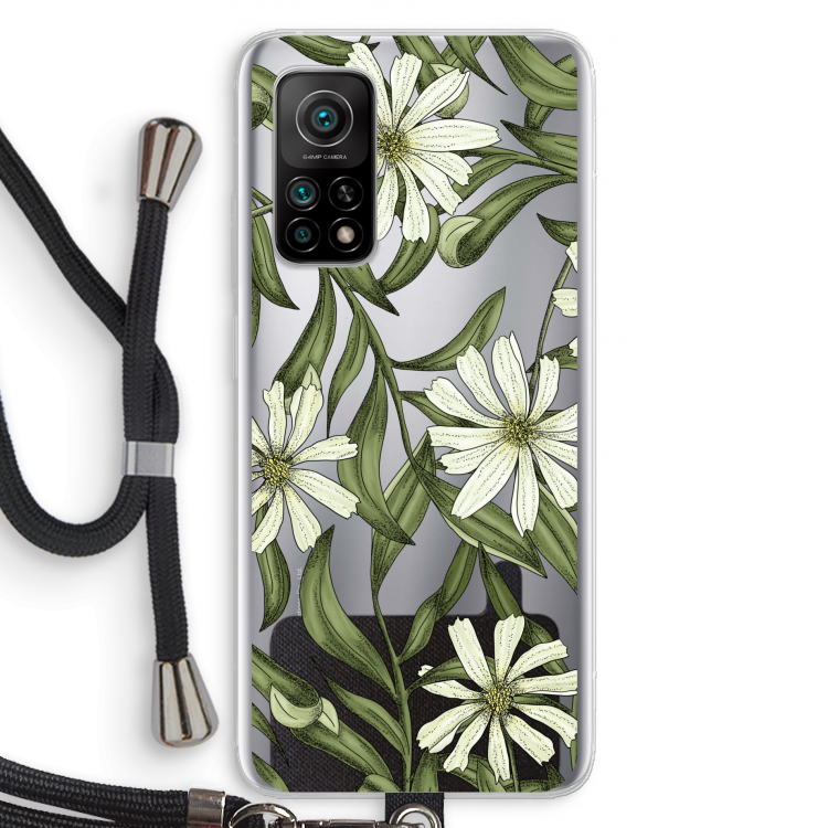 Wit bloemenpatroon: Xiaomi Mi 10T 5G Transparant Hoesje met koord