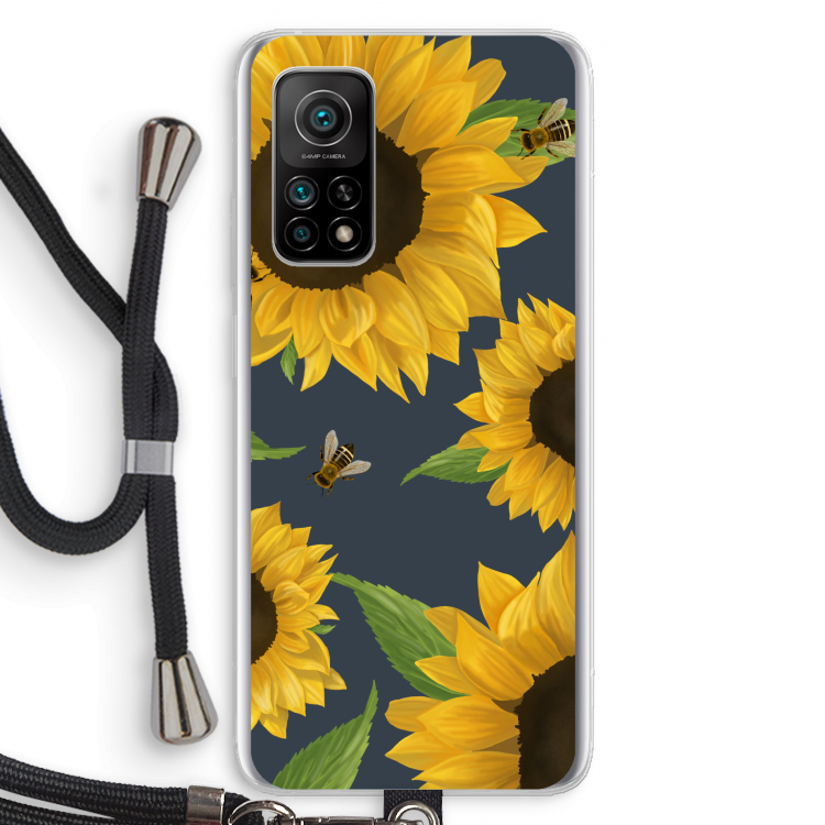 Sunflower and bees: Xiaomi Mi 10T 5G Transparant Hoesje met koord