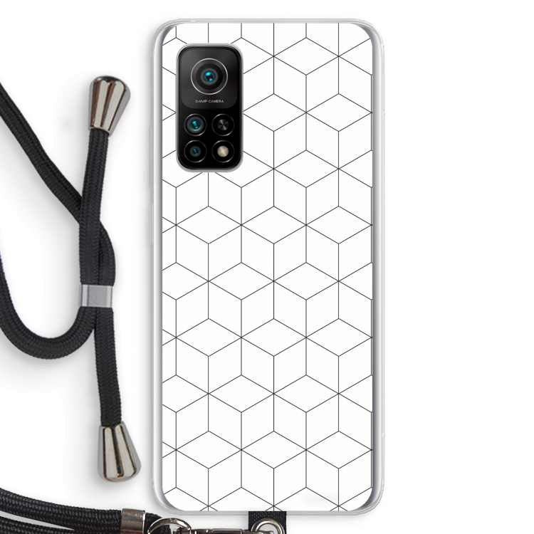 Zwart-witte kubussen: Xiaomi Mi 10T 5G Transparant Hoesje met koord