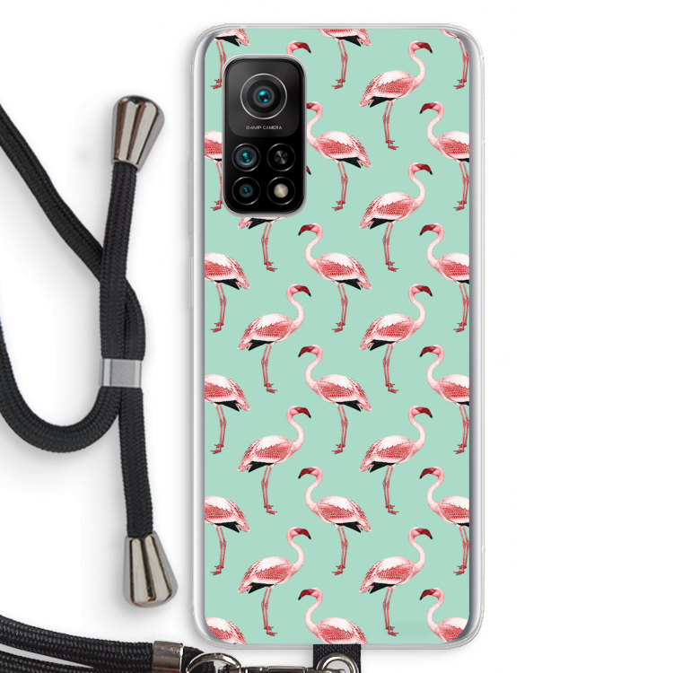 Flamingoprint groen: Xiaomi Mi 10T 5G Transparant Hoesje met koord